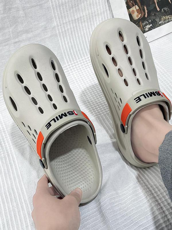 Men's Summer Casual Letter Pattern Clogs As Gift, Breathable Comfortable Clogs for Beach Party, Trendy Shoes for Indoor & Outdoor Wear