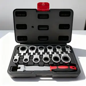 13pcs Flex-Head Ratcheting Combination Wrench Set with 3/8 in Adapter, SAE 1/4-3/4 inch Ratchet Wrench Tool for Auto, Tools for Men Gifts
