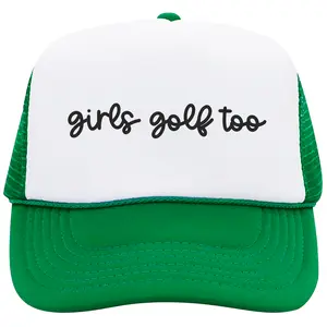Girls Golf Too Trucker Hat for Women - Cute Script Women's Golfing Cap - Preppy Golfers Adjustable Hat - Spring Golf Snapback