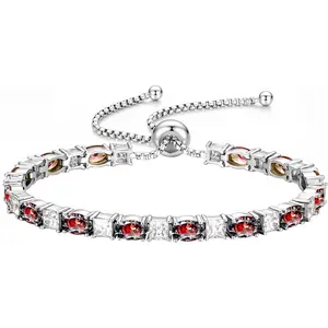 Iefil Adjustable Tennis Bracelets for Women - 925 Sterling Silver Birthstone Bracelet, Anniversary Birthday Gifts for Women, Jewelry Gifts for Woman Her, 6"-10"
