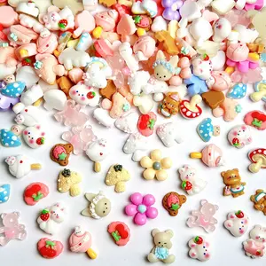 100PCS Cartoon Kawaii Resin Nail Charms 3D Creative Colorful Rabbit Bear Candy Mushroom Mixed Decorations DIY Hairpin Phone Cases Manicure Supplies