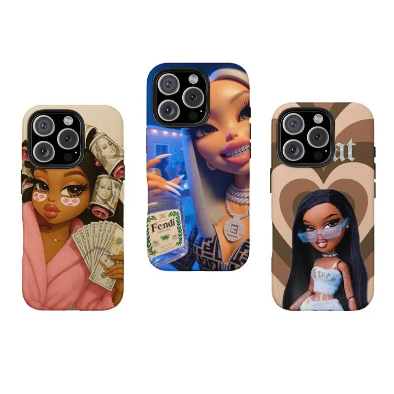 Y2k Bratz Doll Protective Smartphone Case - Shockproof, Tough Casing, Confident Vibe Aesthetic, Durable Mobile Phone Accessory, Trendy Stylish Cover, Ideal Present for Her, Compatible with iPhone 11 12 13 14 15 16 17 Pro Max Plus