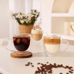 Double-walled glass coffee cup with handle, 12-ounce insulated glass cup with handle, transparent espresso cup, suitable for lattes, cappuccinos, and tea bags.