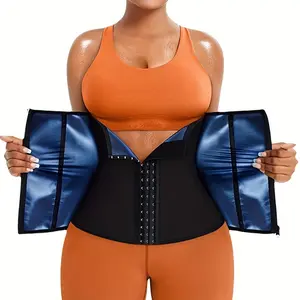 Adjustable Body Shaper for Women with Two Layers, Designed to Enhance Sweating And Trim The Waist, Featuring a Silver Sauna Effect And Functioning As a Corset Waist Trainer.