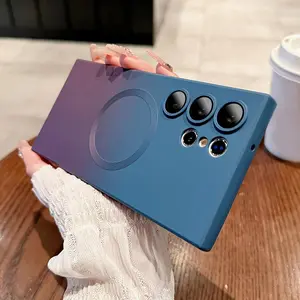 Luxury Magnetic Wireless Charging Protective Cellphone Case for Samsung Galaxy S25/S24/S23/S22 Ultra/Plus/FE, Soft TPU Material, Glass Lens Protector, Shockproof Design, Accessories