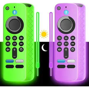 (2 Pack) Soft  Remote Cover for (newestmodel) Stick , 4K Remote Controls, Stick Cover Glow in The Dark, Anti Slip Shockproof Protective Case with Lanyard (Glow Green&Glow )