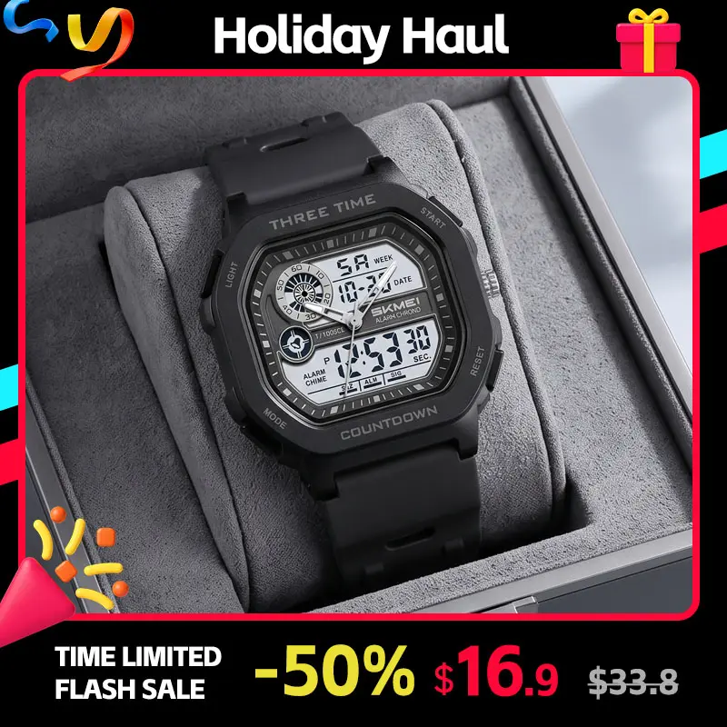 SKMEI Digital Watch for Men and Women Lightweight TPU Band Outdoor Sport with EL Backlight Stopwatch Alarm 3 Time Display Modes Date Day Countdown Unisex Style for School and Daily Wear