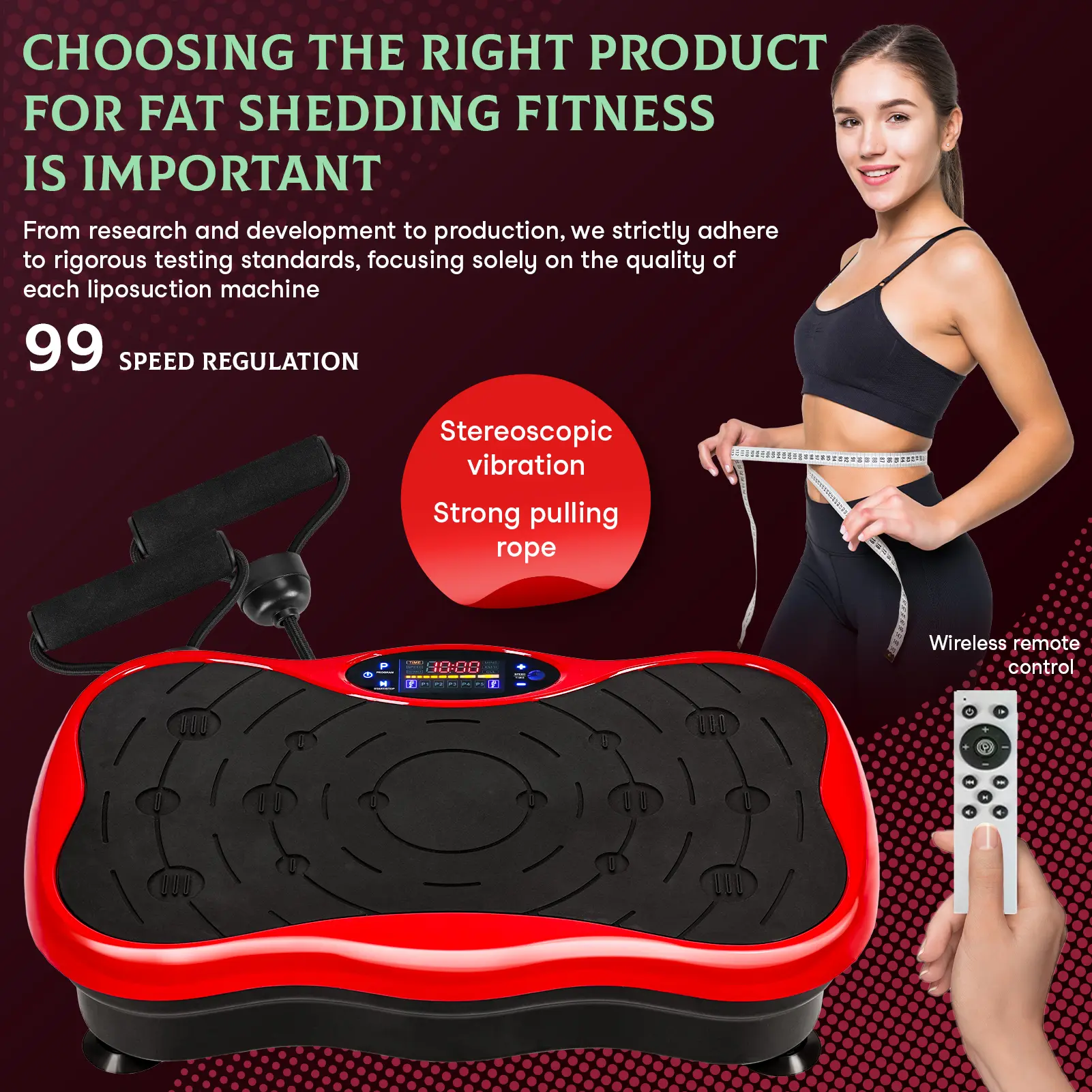 Vibrating Plate Machine, Power Waver Vibration Plate Exercise Machine for Lymphatic Drainage, Whole Body Vibration Plate Machine with Resistant Band, Weight Loss Shaping Toning Home Gym Equipment