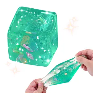 Stress Balls Cube, Stress Ice Cube Fidget Toy with Blue Ocean Shells Inside, Soft Slow Rise Stress Relief Sensory Toys for Adults Teenage Classroom Prizes