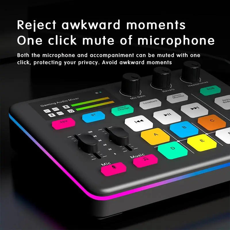 G1 RGB Gaming Audio Mixer, 5-Channel Sound Board with XLR Mic Input, Voice Effects, Phantom Power, RGB Lighting, Volume Control for TikTok Live, Streaming, Podcast & Gaming Button Device