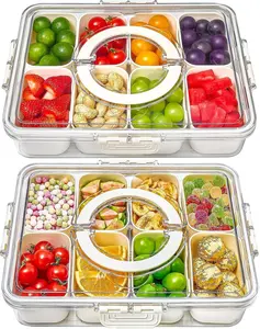 Mfacoy Snackle Box Container, 2 Pack Divided Serving Tray with Lid and Handle, Snack Box Charcuterie Container for Portable Snack Platters, Clear Organizer for Candy, Fruits, Travel, Party, Picnic Kitchen Utensils