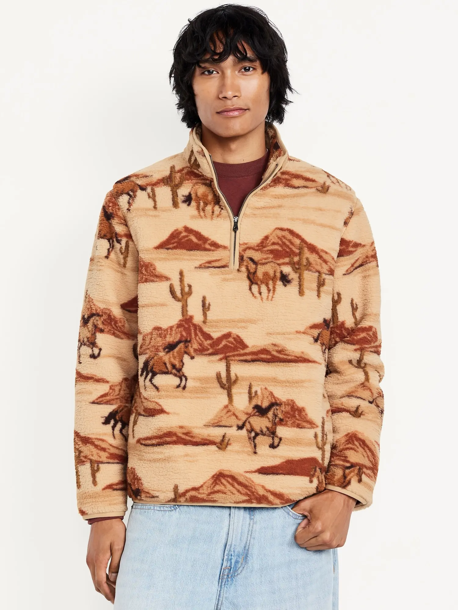 Old Navy Men's Printed Sherpa Quarter-Zip Pullover