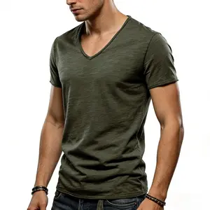 Men's Solid Color V-Neck T-Shirt Soft Breathable Cotton Blend Casual Tee Summer Short-Sleeve T-Shirts Perfect for Gym Workouts Running White Tee
