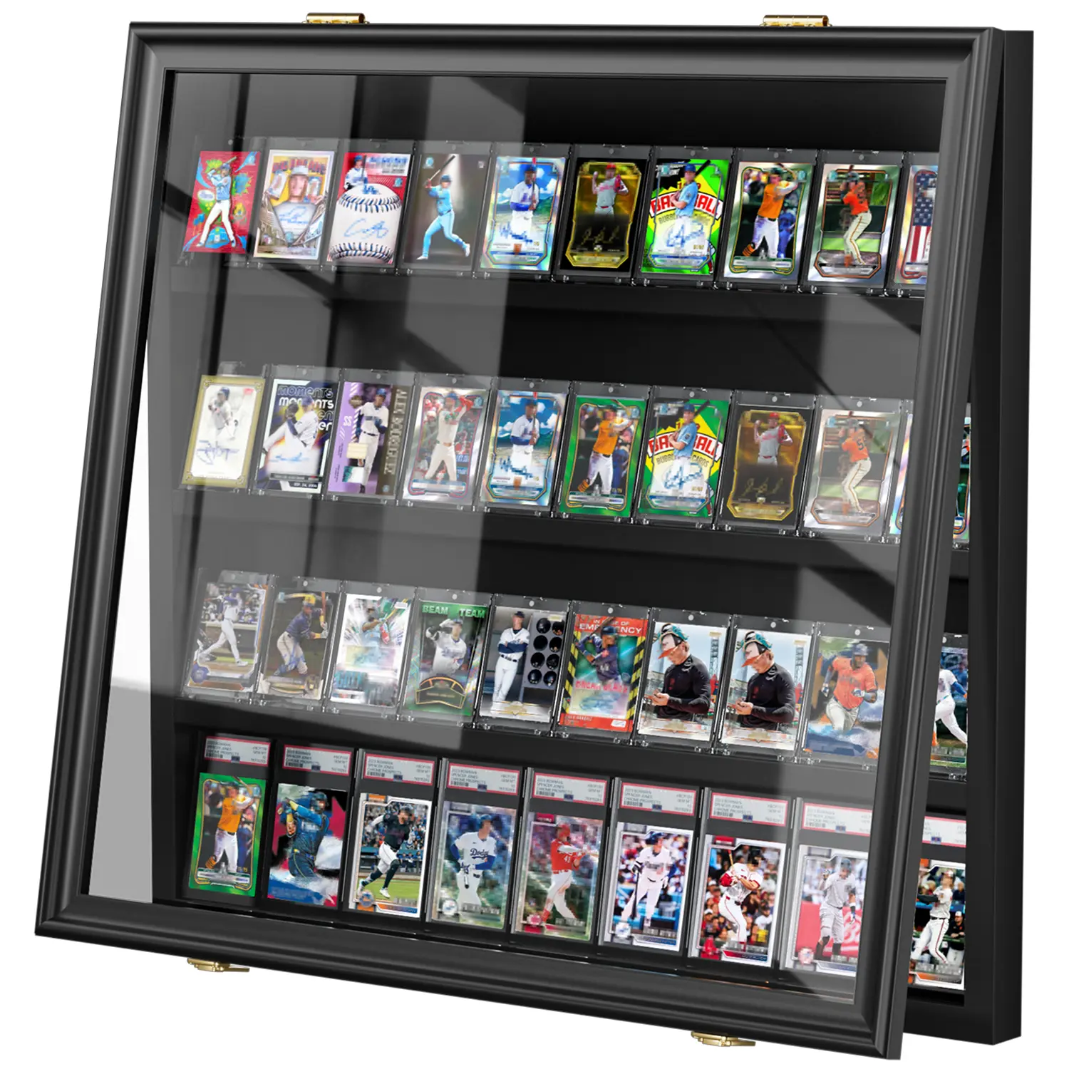 CCDCC Rectangular Sports Trading Card Display Case - Lockable Wood-Acrylic, 31.1x25.5x1.9in, 35-40 Storage Capacity, Gold-Plated Lock, UV/Museum-Grade Protection, Shatterproof Frame, Wood Base, Black Finish, Retail Display, Keeping Intact, for Home Office