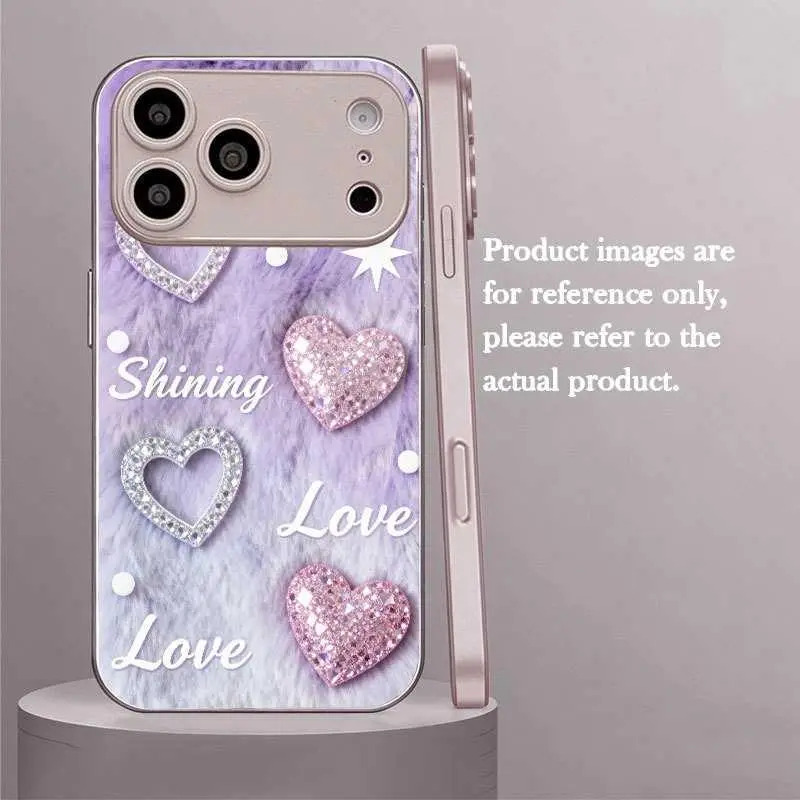 Plush Diamond Heart For iPhone 17 Grass Purple Glass Case For iPhone 14/15 Plus/16 Pro Max Phone Case HNAB27PLQWE