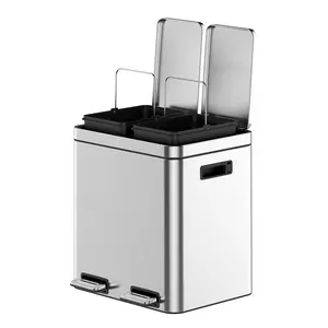 30L Stainless Steel Dual Compartment Step Trash Can | Hands-Free Pedal Recycling Bin for Kitchen, 15L×2 Separate Waste Sorting Bin