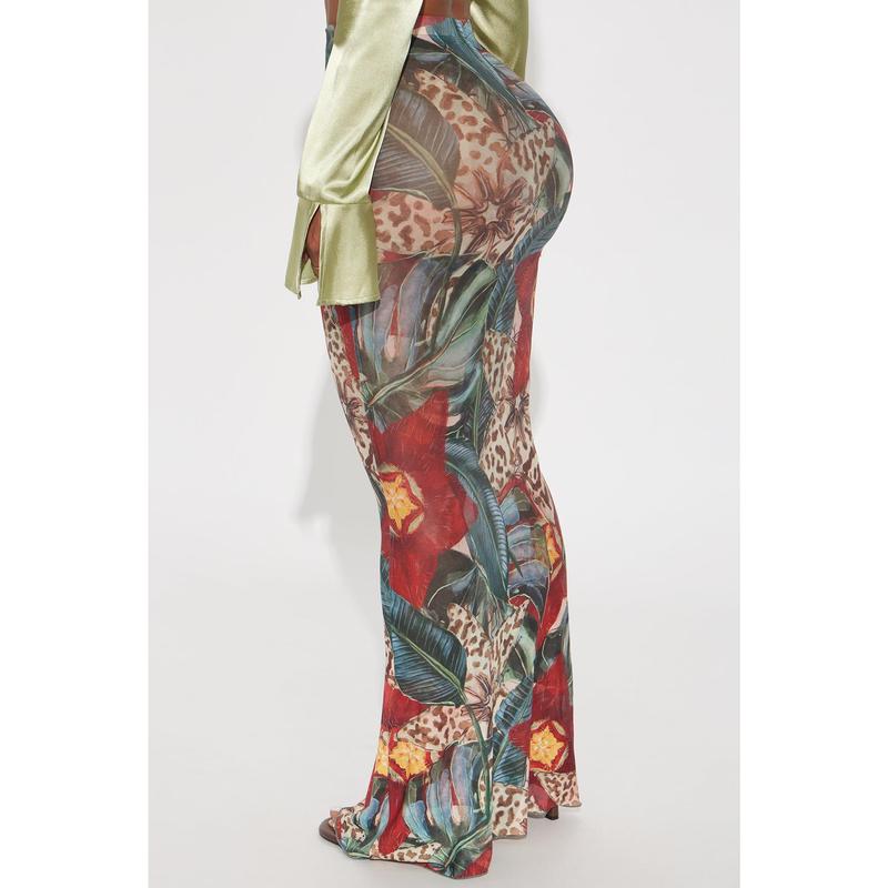 In Full Bloom Mesh Maxi Skirt - Brown/combo