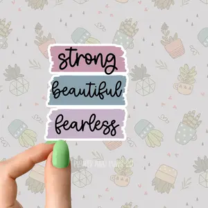 strong beautiful fearless stickers, positivity stickers, happiness sticker Flower Boho Books Plant Sticker Book lover Funny Plant Stickers for Tumblers and Water Bottles Waterproof 3"