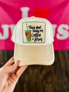 This Girl Runs On Coffee And Jesus Patch Foam Trucker Hat