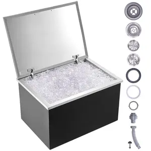 VEVOR Drop in Ice Chest, 28Lx 20Wx 17H Stainless Steel Ice Cooler, Commercial Ice Bin with Hinged Cover, 40 qt Outdoor Kitchen Ice Bar, Drain-pipe and Drain Plug Included, for Cold Wine Beer
