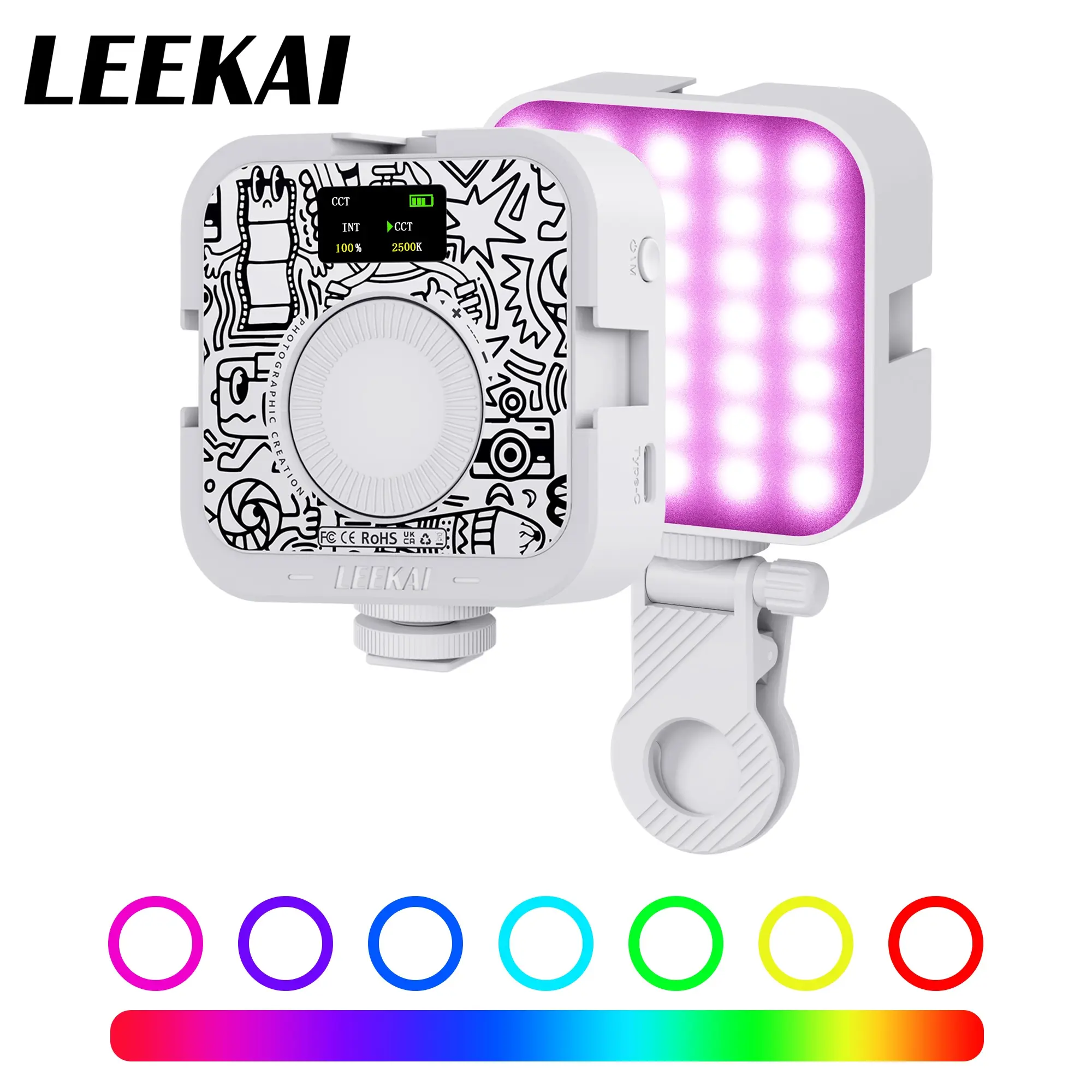 Leekai P6 Magnetic RGB Video Light – Portable Rechargeable LED Camera Phone Fill Light with 3 Color Modes CRI95+ for Photography Live Streaming Video Calls