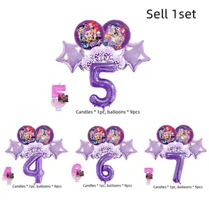 Exorcist Girl Birthday Party Balloon Candle Set, Pop Music Enthusiasts Birthday Gift Celebration, Anniversary Celebration, Anime Cartoon Style Aluminum Foil Balloon Candles, Summer Party Decoration, 4/5/6/7 Birthday Party Decoration