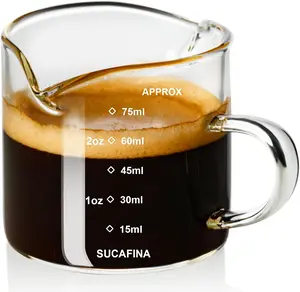 Espresso Cup with Handle, 2.5 OZ Double Spout Clear Glass Measuring Cup with Dual Scale, Espresso Shot Glass with V-Shaped Mouth, Espresso Accessories