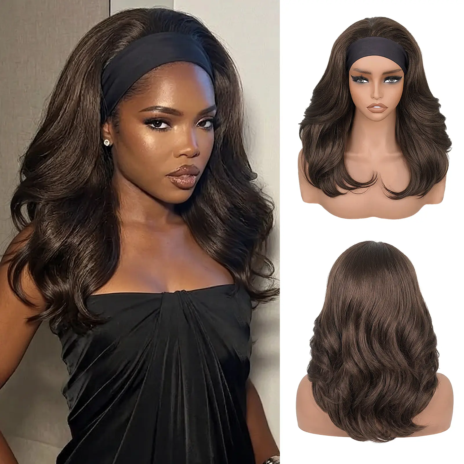Ourwigs Large Curly Headband Wig Yaki Synthetic Wig Wig for Daily&Party Women Wigs Kinky Curl Wig