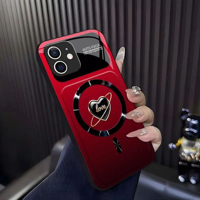 Luxury Magnetic Heart Phone Case for iPhone 12 Mini - Aesthetic Lens Protection Phone Cover, 2026 Viral #SummerVibes Trend 952