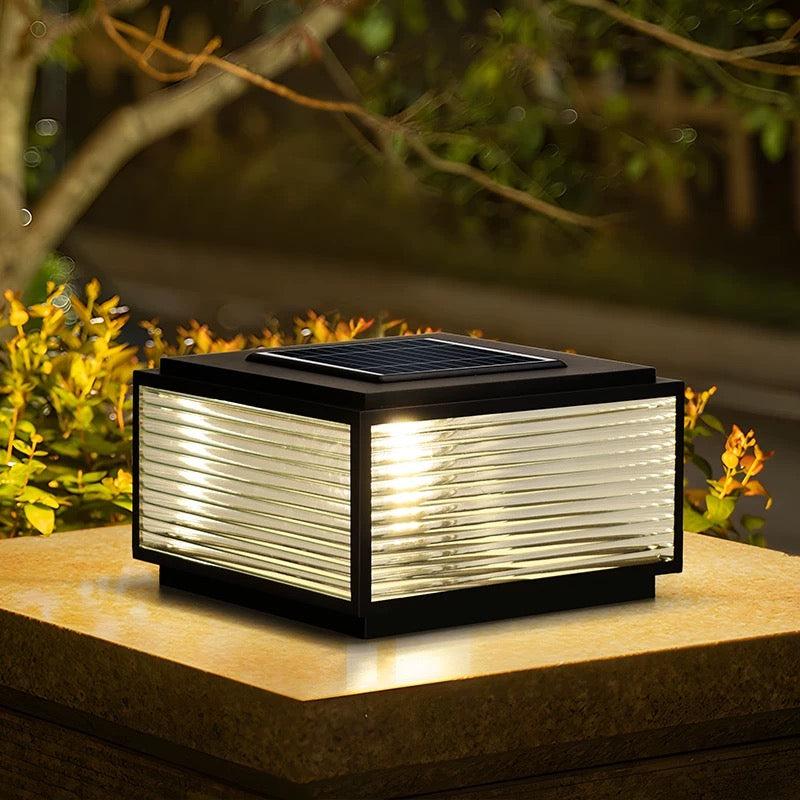 Outdoor Solar Powered Post Cap Lights, 12X12 in, Dusk Till Dawn Solar stainless steel Column Light,No Wiring Required Electricity Cost mailbox Light,Garden Light,IP65 Waterproof,Post lamp,Three-Color Adjustable