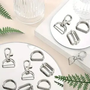 Swivel Clasps Set, with D-Ring and Sliding Clasp Set | Lanyard Snap Hook Keychain Clip Hook D-Shaped Keychain Ring Lobster Claw Clasps for Keychain Wallet Hardware Sewing Craft Projects
