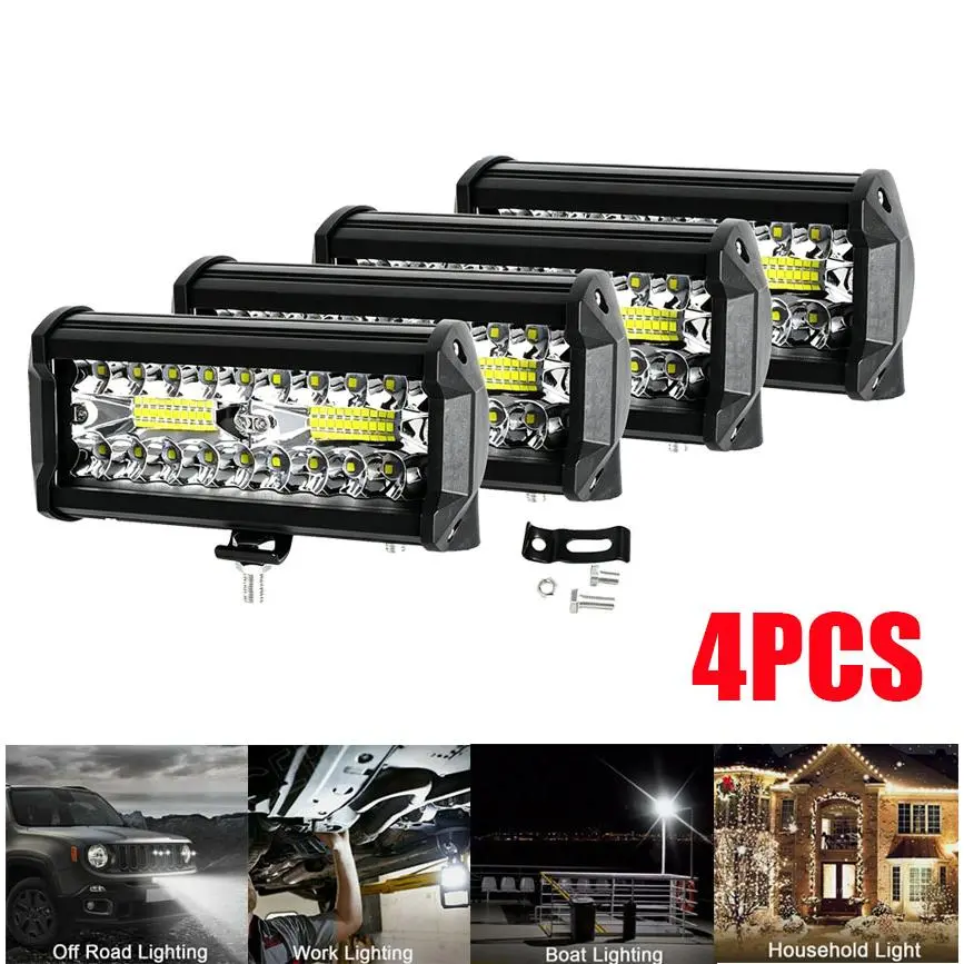4PCS Heavy-Duty LED Fog Driving Lights, 7Inch Triple Row Combo Beam Light Bars, 9-36V Wide Voltage, Corrosion & Dust Resistant, Outdoor Off-Road & Construction Lighting