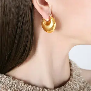 Unique artisan half moon teardrop earrings, 14K gold-plated polished crescent drop earrings for women, bold vintage smooth-surface dangle earrings, tarnish-free statement jewelry jewellery