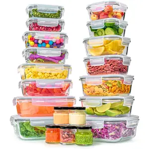 40 count Set Glass  Storage Containers & Bowls with Airtight  - Leakproof  Meal Prep Airtight Stackable Lunch Boxes, Kitchen Pantry & Storage Organizers - Microwave Freezer Dishwasher Safe