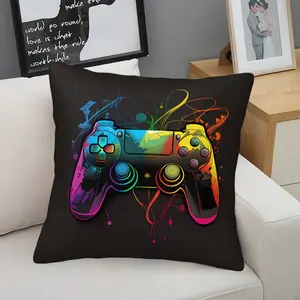 Neon Gradient Game Controller Throw Pillow, Cool Graffiti Gamer Cushion Accent Pillow, Includes Pillow Core, Soft Comfortable Fabric, For Sofa, Couch, Game Room, Bedroom, Dorm Decor, Gift for Teen Boys and Gamers