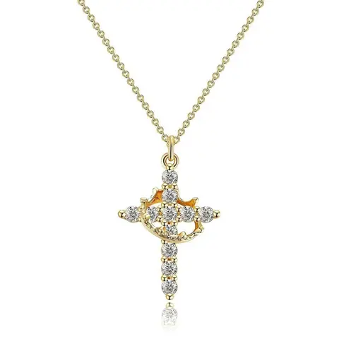 TEWIKY Women's Silver-Tone Christian Cross & Crown Chain Jewelry - Spiritual Christian Charm Necklace, Cross Details All-Match Daily Costume Choker Accessory, Spiritual Jewelry