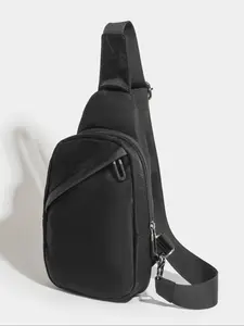 Minimalist Oxford fabric casual zipper men's chest bag solid color nylon shoulder bag, with headphone jack, men's daily crossbody bag, ideal men's gift