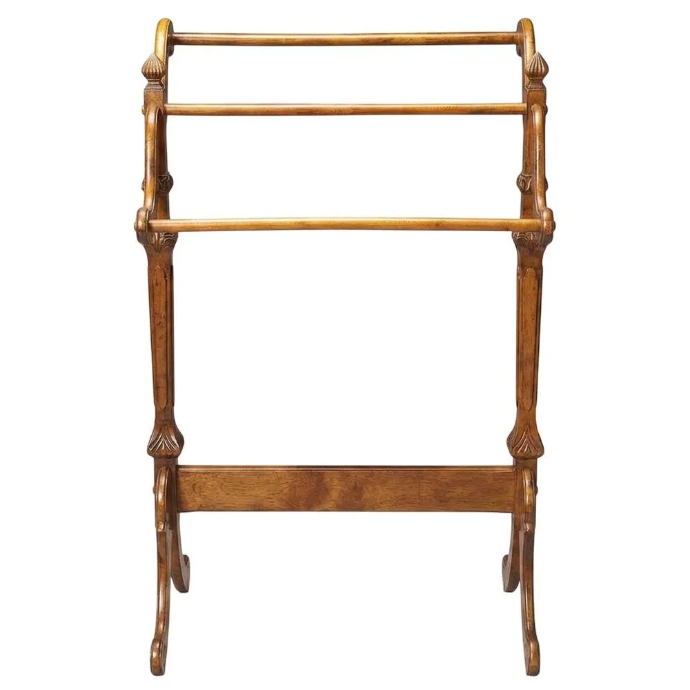 Vintage Oak Wooden Blanket Rack with Trestle Base - Traditional Quilt Organiser for Home Storage, Room Decor