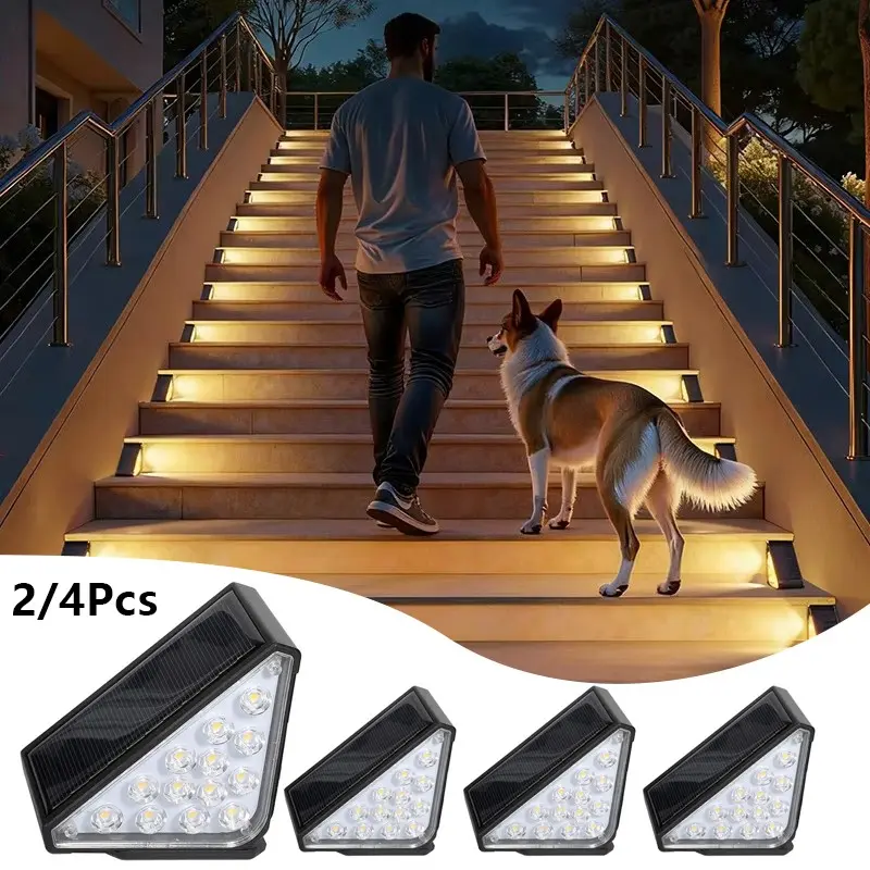 2/4pcs LED Solar Step Lights, Waterproof Outdoor Stair Lights, Motion Sensor, Auto Switch, Ip65 Rated, for Yard, Garden, Pathway, Driveway