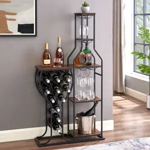 (High end and high-quality wine cabinet Wine Rack)11 Bottle Wine Bakers Rack, 5 Tier Freestanding Wine Rack with Hanging Wine Glass Holder and Storage Shelves, Wine Storage Home Bar for Liquor and Wine Storagefor Kitchen, Dining Room   WL RR
