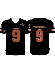 Hot-selling men's short-sleeved shirt, 3D printed, polyester material, Bobby Boucher #9, Waterboy, Adam Sandler film, Mud Dog, loose casual breathable outdoor rugby jersey.