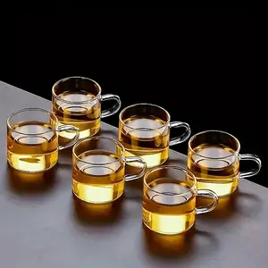 6pcs 100ML Transparent Glass Coffee Cups Set, Drinkware, Mini Glassware for Kitchen Dining Table, Microwave & Dishwasher Safe, Ideal Gift for Coffee Lovers