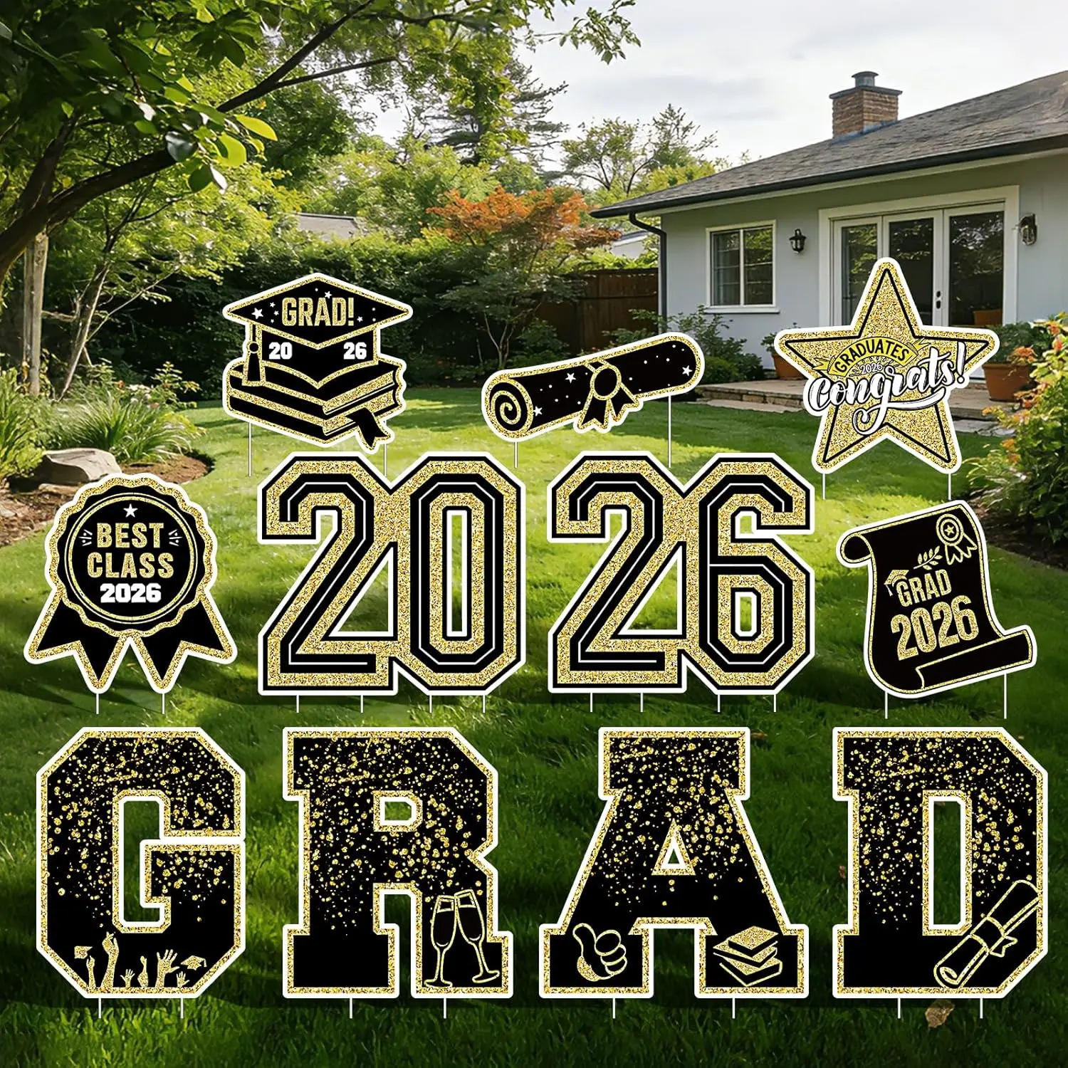 Graduation Yard Signs Class of 2026-11PCS Congrats Grad Lawn Decorations with Stakes,Graduation Decorations Yard Signs,Graduation Party Supplies, Large Outdoor Decor for High School & College ()