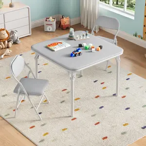 3 Piece Folding Kids Table and Chairs Set, Children Activity Table and Chairs Set for Dining Room,Daycare,Classrooms, Gray