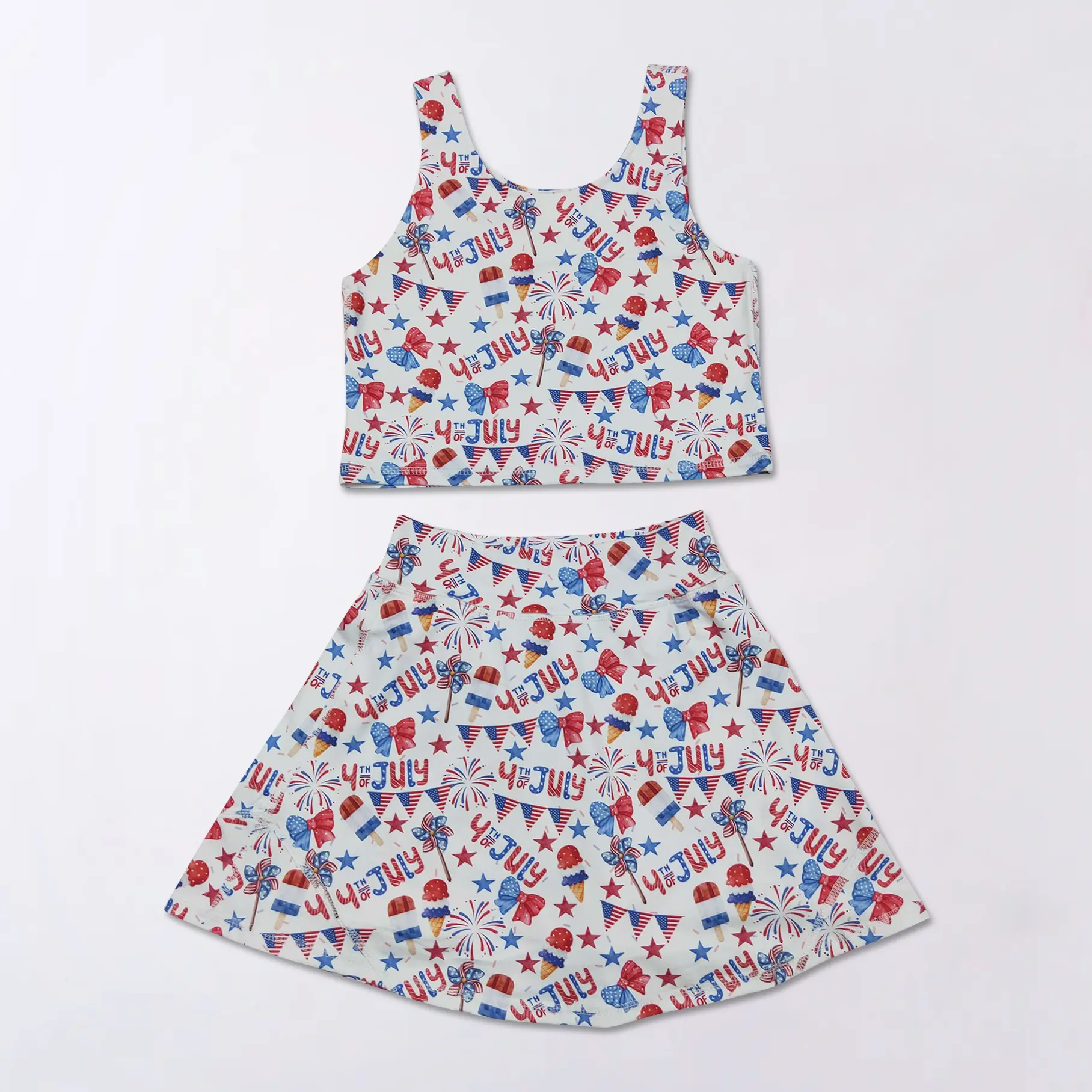 Toddler Girls' Athletic Skort Set, 2-Piece 4th of July Outfit with Star Print Sleeveless Top for Independence Day, Ages 0-8 Years, 0-8Years