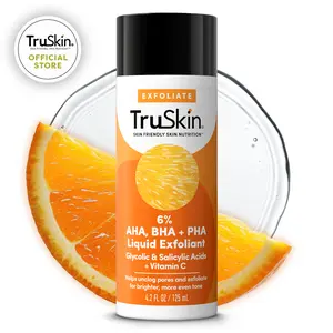 TruSkin BHA Liquid Exfoliant & Toner – Smoother Tone & Texture, Refined Pores, Minimized Oily Skin & Fine Lines – PHA AHA BHA Gentle Exfoliator with Salicylic & Glycolic Acid, Vitamin C