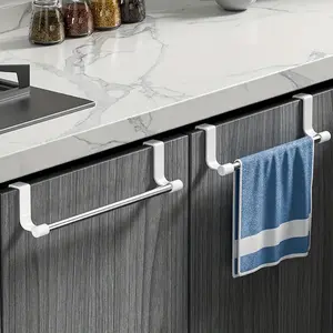 Heavy-Duty Stainless Steel Over-Door Towel Bar, Towel Hook, No-Installation Bathroom Towel Rack, Space-Saving Organizer for Kitchen & Laundry Room, Bathroom Organizer Supplies, Bathroom Essentials Accessories