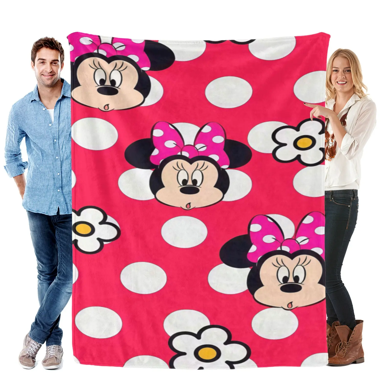 Disney Minnie Mouse Red Polka Dot Blanket, Soft Fleece Classic Cartoon Throw Blanket, For Teen Girls Bedroom Decor