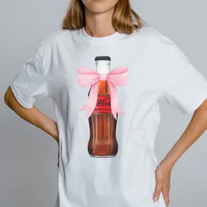 Retro Coke Zero Glass Bottle With Bow Cute Unisex Garment-Dyed T-shirt, Vintage Graphic Tee Shirt, Soft Cotton Tee, Custom Printed Shirt,
