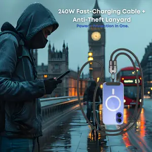 Anti-Theft 240W Fast Charging Cable Lanyard  (120cm / 4ft) | Wearable USB-C Cable Necklace | Charge & Protect Your Devices Anywhere